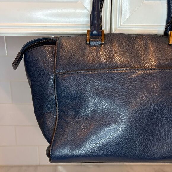 Michael Kors Navy Hudson Medallion Flap Satchel - Picture 4 of 16